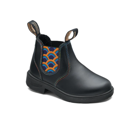 BLUNDSTONE 2254 - Kid’s Black with Rainbow Elastic and Contrast Stitching